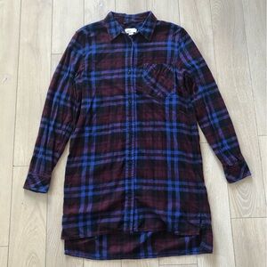 Golden by Tna Plaid Flannel Shirt Dress in Maroon & Blue Size S